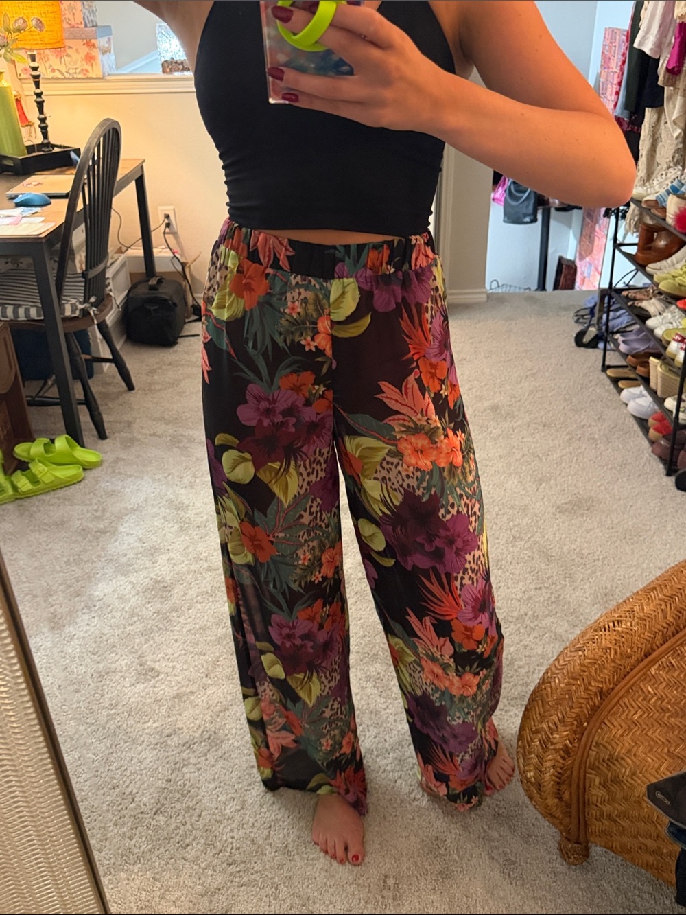 Missguided Black Floral Wide-Leg Palazzo Pants